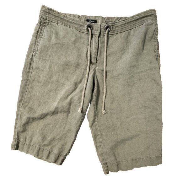 J Crew Bermuda City Fit Green 100% Linen Shorts Size 8 Resort Lightweight Preppy - Picture 1 of 6